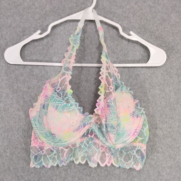 PINK Victoria's Secret Other - PINK Victoria's Secret Lace Halter Bralette Strappy Back Pastel Size Small